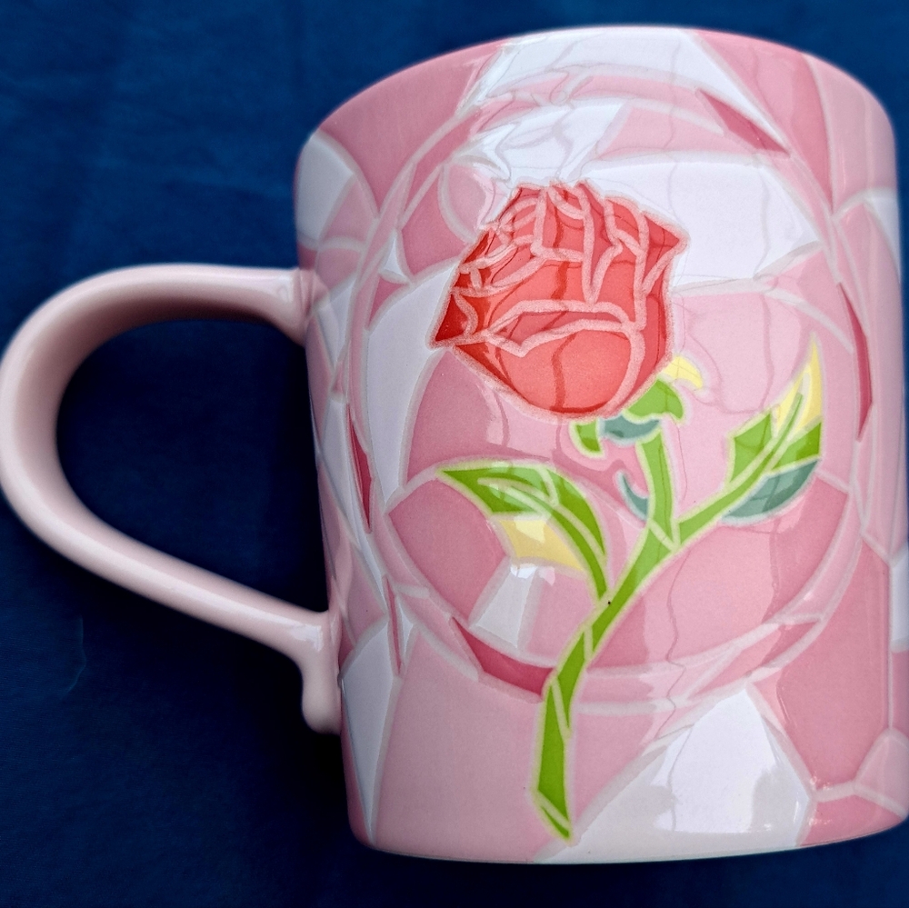 Disney Parks Exclusive Art of Belle Mug Stained Glass Rose Pink *Rare*